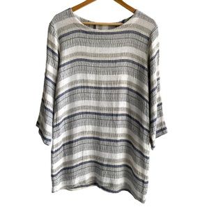 Arthur Max Flax Linen Tunic Top Shirt Size XS Striped Beige Blue FLAW Relaxed